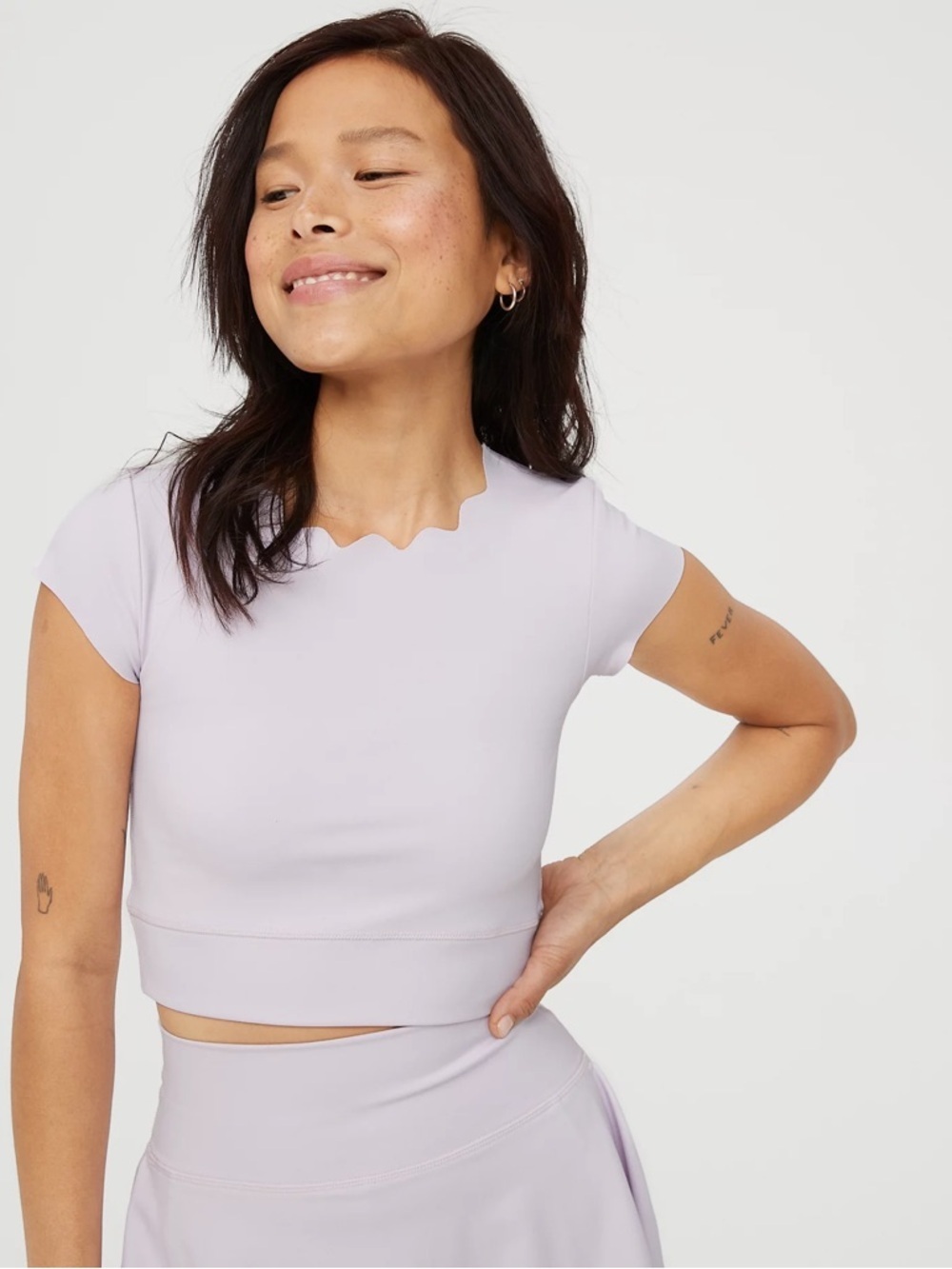 OFFLINE By Aerie Goals Scallop Tee in Lilac Ice, size Large.